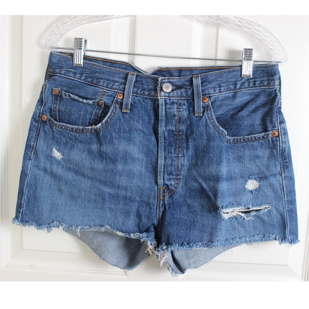 Levi's 501 Women's Denim Cutoff Shorts Blue Distressed Raw Hem Size 30‎